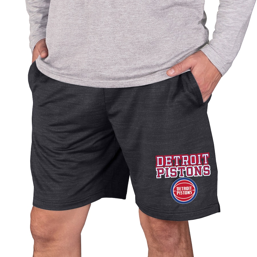 Men's Detroit Pistons Concepts Sport Charcoal Bullseye Knit Jam Shorts Men's Detroit Pistons Concepts Sport Charcoal Bullseye Knit Jam Shorts