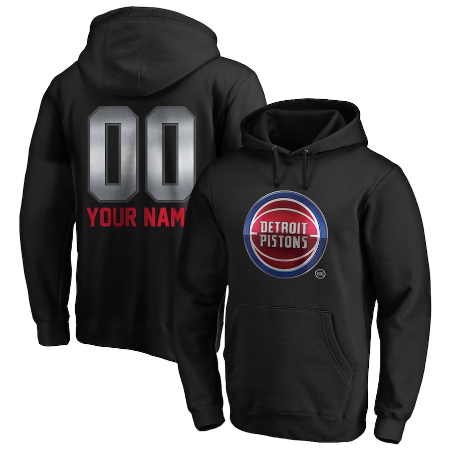 Men's Customize Detroit Pistons Black Midnight Mascot Personalized Name & Number Pullover Hoodie Men's Customize Detroit Pistons Black Midnight Mascot Personalized Name & Number Pullover Hoodie