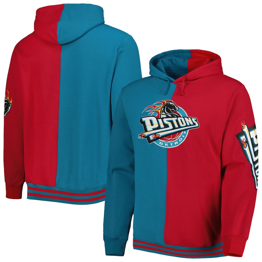 Men's Detroit Pistons Mitchell & Ness Teal/Red Big & Tall Hardwood Classics Split Pullover Hoodie Men's Detroit Pistons Mitchell & Ness Teal/Red Big & Tall Hardwood Classics Split Pullover Hoodie