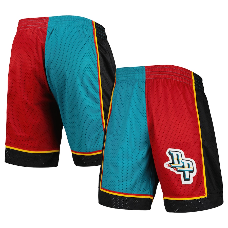 Men's Detroit Pistons Mitchell & Ness Teal/Red Hardwood Classics 1998 Split Swingman Shorts Men's Detroit Pistons Mitchell & Ness Teal/Red Hardwood Classics 1998 Split Swingman Shorts