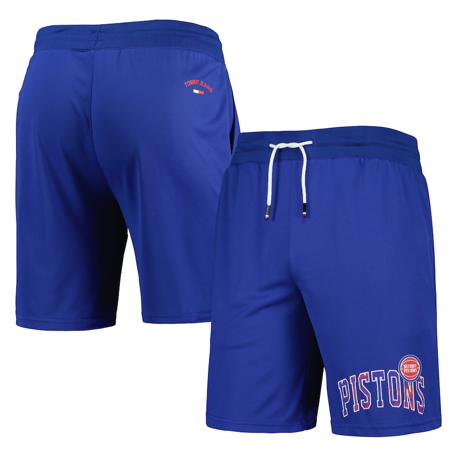 Men's Detroit Pistons Tommy Jeans Blue Mike Mesh Basketball Shorts Men's Detroit Pistons Tommy Jeans Blue Mike Mesh Basketball Shorts