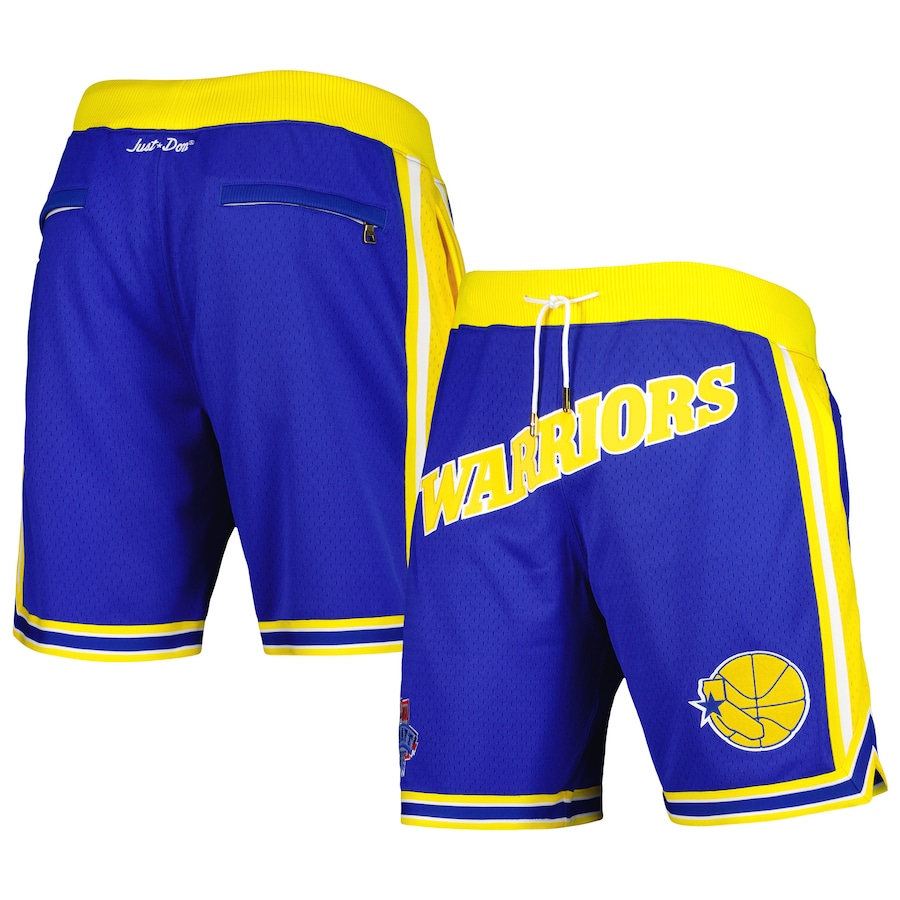 Men's Golden State Warriors Mitchell & Ness x Just Don Royal/Gold 1993 NBA Draft Hardwood Classics Authentic Shorts Men's Golden State Warriors Mitchell & Ness x Just Don Royal/Gold 1993 NBA Draft Hardwood Classics Authentic Shorts