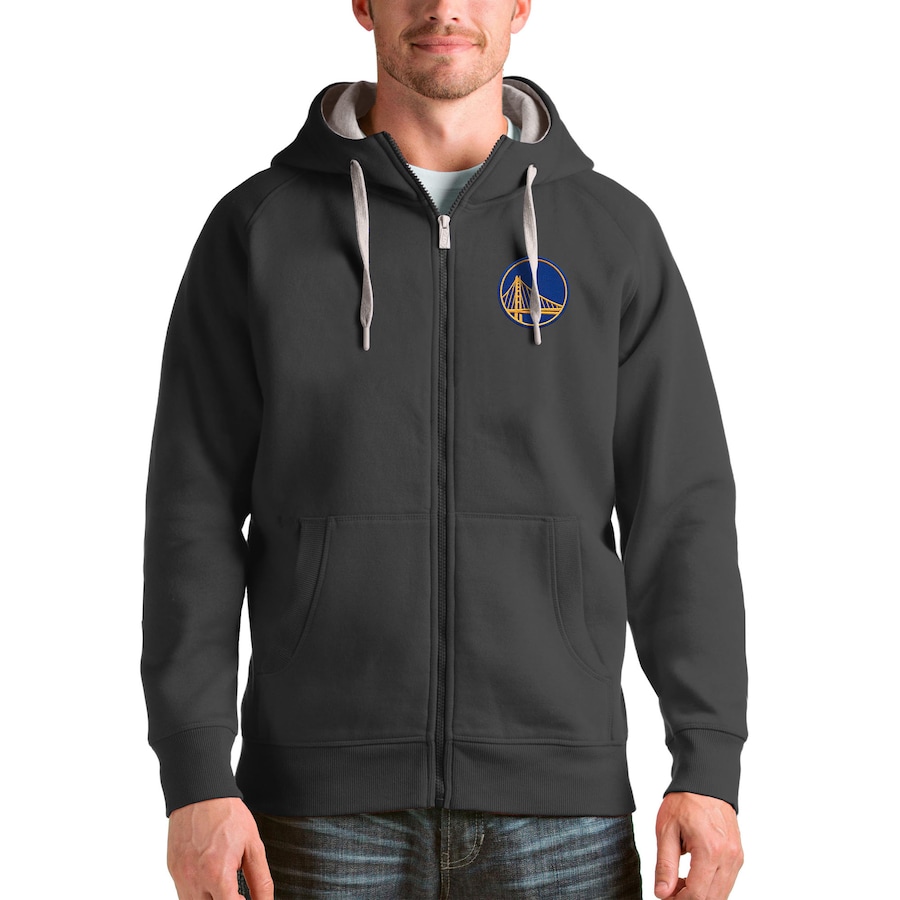 Men's Golden State Warriors Antigua Charcoal Logo Victory Full-Zip Hoodie Men's Golden State Warriors Antigua Charcoal Logo Victory Full-Zip Hoodie