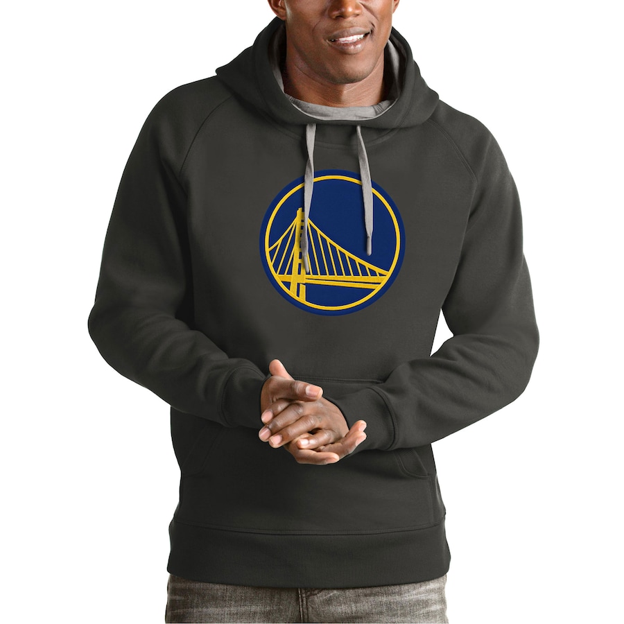 Men's Golden State Warriors Antigua Charcoal Team Logo Victory Pullover Hoodie Men's Golden State Warriors Antigua Charcoal Team Logo Victory Pullover Hoodie