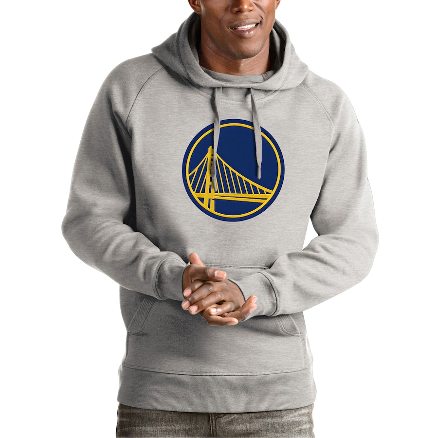 Men's Golden State Warriors Antigua Heather Gray Team Logo Victory Pullover Hoodie