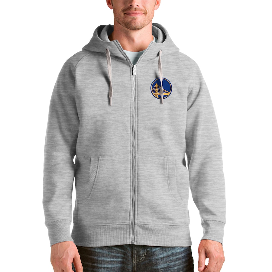 Men's Golden State Warriors Antigua Heathered Gray Logo Victory Full-Zip Hoodie Men's Golden State Warriors Antigua Heathered Gray Logo Victory Full-Zip Hoodie