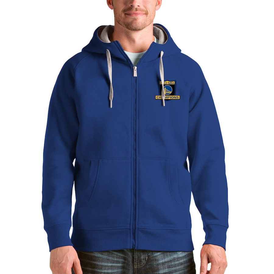 Men's Golden State Warriors Antigua Royal 2022 NBA Finals Champions Victory Full-Zip Hoodie