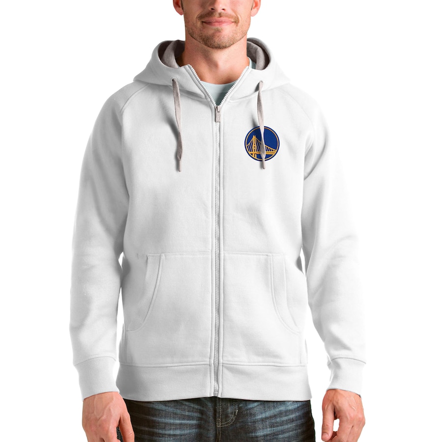 Men's Golden State Warriors Antigua White Logo Victory Full-Zip Hoodie