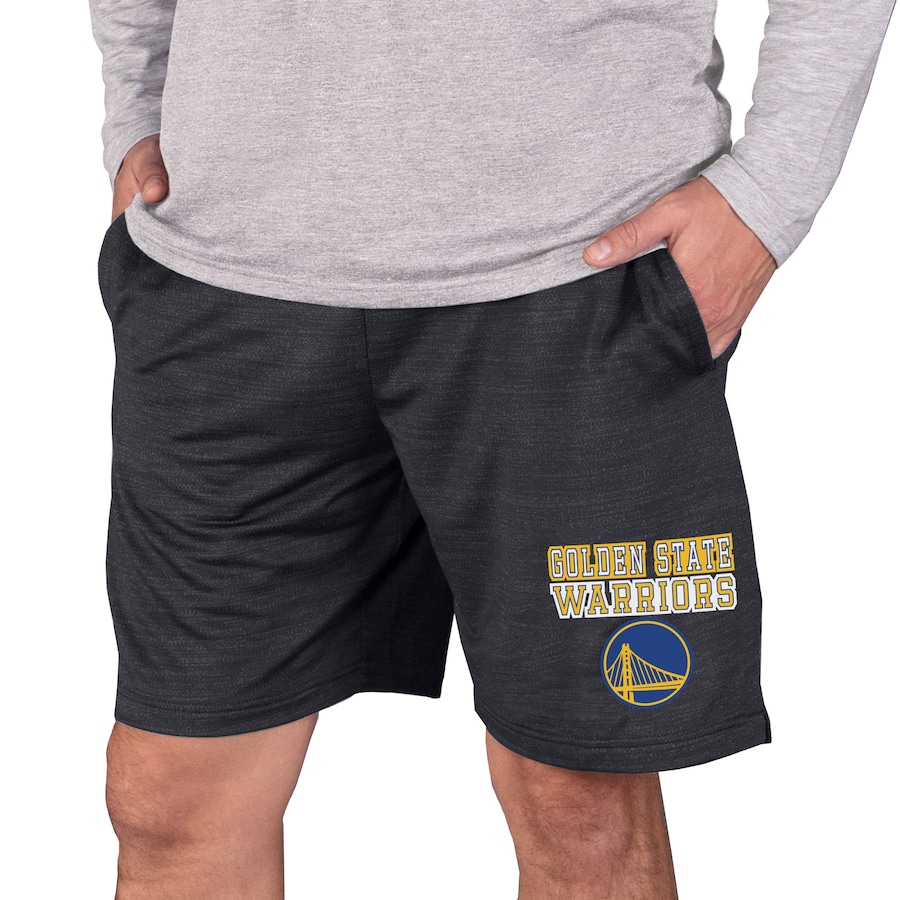 Men's Golden State Warriors Concepts Sport Charcoal Bullseye Knit Jam Shorts Men's Golden State Warriors Concepts Sport Charcoal Bullseye Knit Jam Shorts