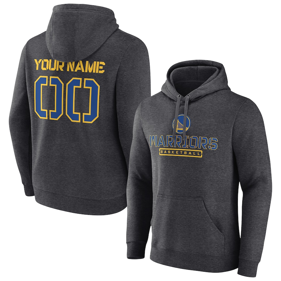 Men's Customize Golden State Warriors Charcoal Personalized Evanston Stencil Pullover Hoodie Men's Customize Golden State Warriors Charcoal Personalized Evanston Stencil Pullover Hoodie