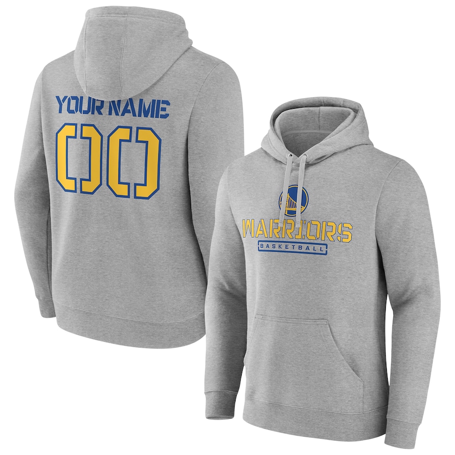 Men's Customize Golden State Warriors Gray Personalized Evanston Stencil Pullover Hoodie Men's Customize Golden State Warriors Gray Personalized Evanston Stencil Pullover Hoodie