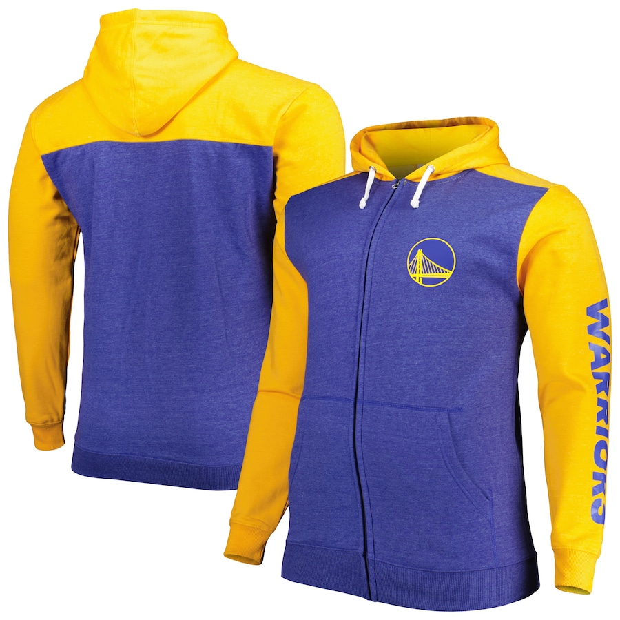 Men's Golden State Warriors Royal/Gold Big & Tall Down and Distance Full-Zip Hoodie Men's Golden State Warriors Royal/Gold Big & Tall Down and Distance Full-Zip Hoodie