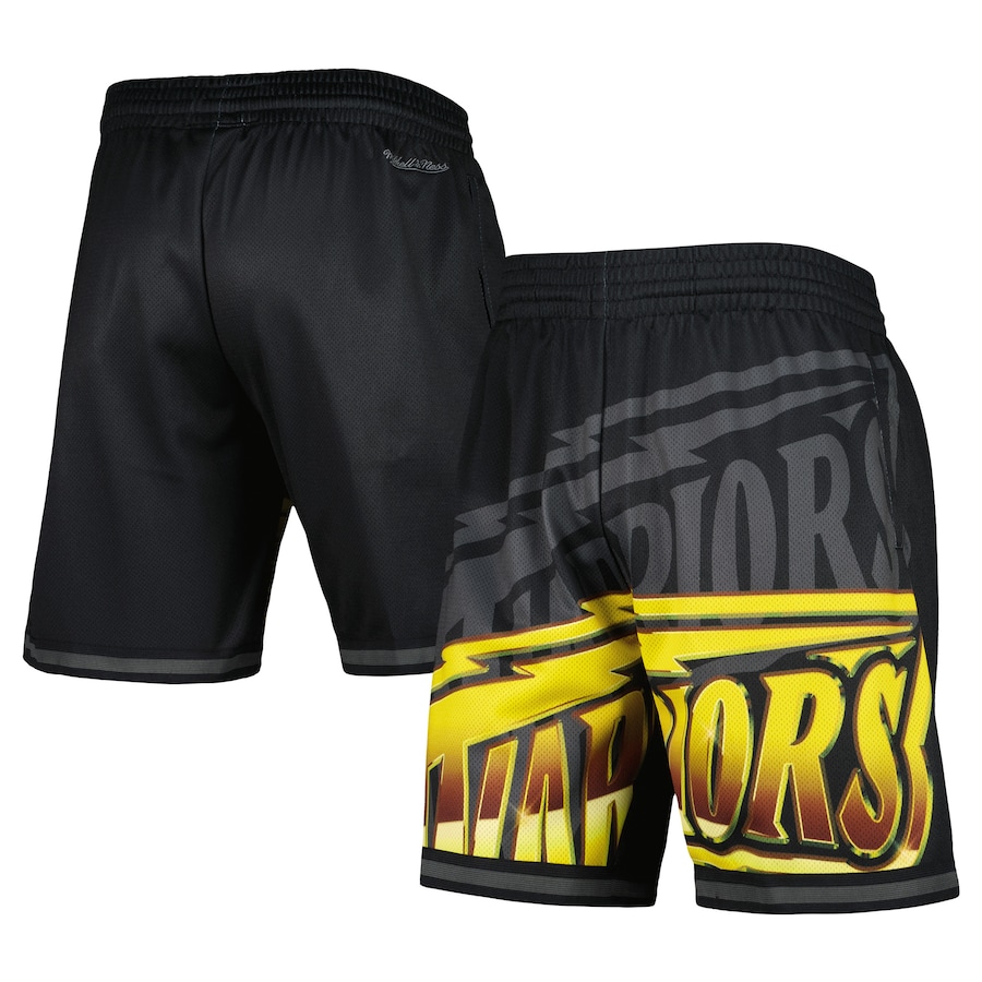 Men's Golden State Warriors Mitchell & Ness Black Big Face 4.0 Fashion Shorts Men's Golden State Warriors Mitchell & Ness Black Big Face 4.0 Fashion Shorts