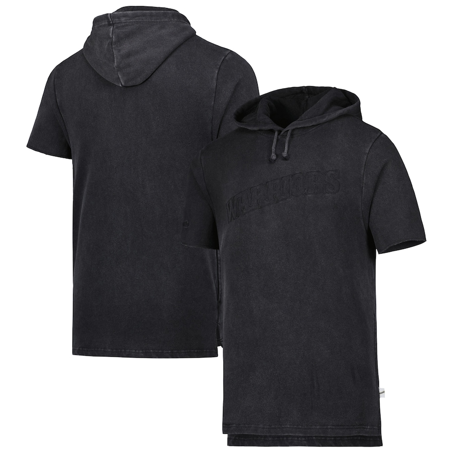 Men's Golden State Warriors Mitchell & Ness Black Tonal Short Sleeve Pullover Hoodie Men's Golden State Warriors Mitchell & Ness Black Tonal Short Sleeve Pullover Hoodie