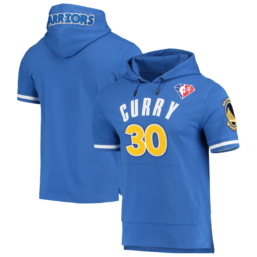 Men's Golden State Warriors Stephen Curry Pro Standard Royal Name & Number Short Sleeve Pullover Hoodie Men's Golden State Warriors Stephen Curry Pro Standard Royal Name & Number Short Sleeve Pullover Hoodie