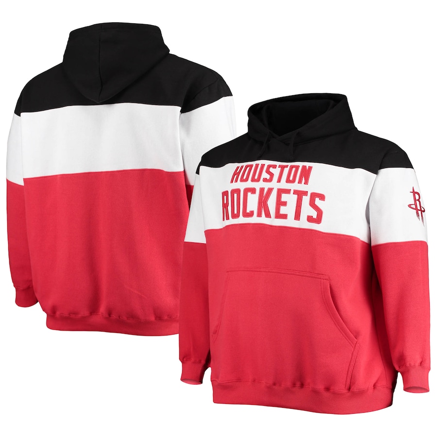 Men's Houston Rockets Black/Red Big & Tall Colorblock Wordmark Pullover Hoodie Men's Houston Rockets Black/Red Big & Tall Colorblock Wordmark Pullover Hoodie