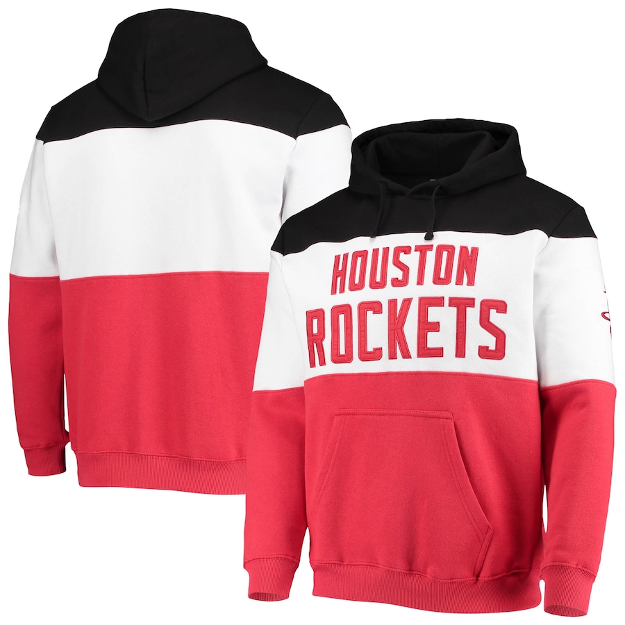 Men's Houston Rockets Black/Red Colorblock Wordmark Pullover Hoodie Men's Houston Rockets Black/Red Colorblock Wordmark Pullover Hoodie