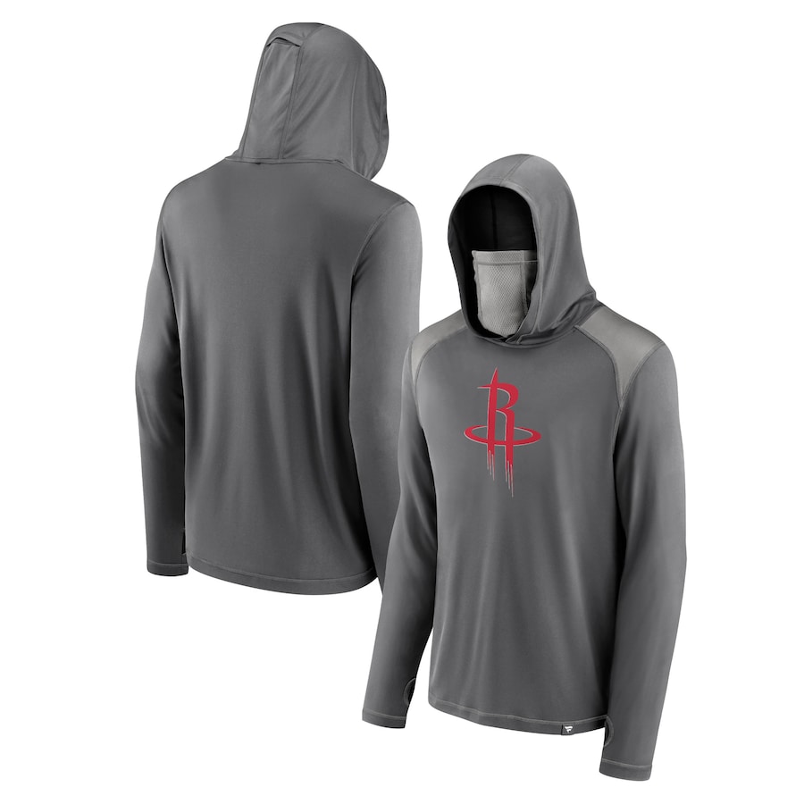 Men's Houston Rockets Gray Rally On Pullover Hoodie with Face Covering Men's Houston Rockets Gray Rally On Pullover Hoodie with Face Covering