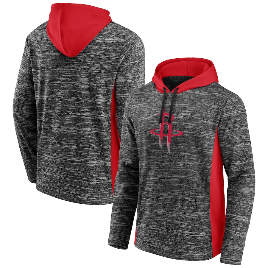 Men's Houston Rockets Heathered Charcoal Instant Replay Colorblocked Pullover Hoodie Men's Houston Rockets Heathered Charcoal Instant Replay Colorblocked Pullover Hoodie