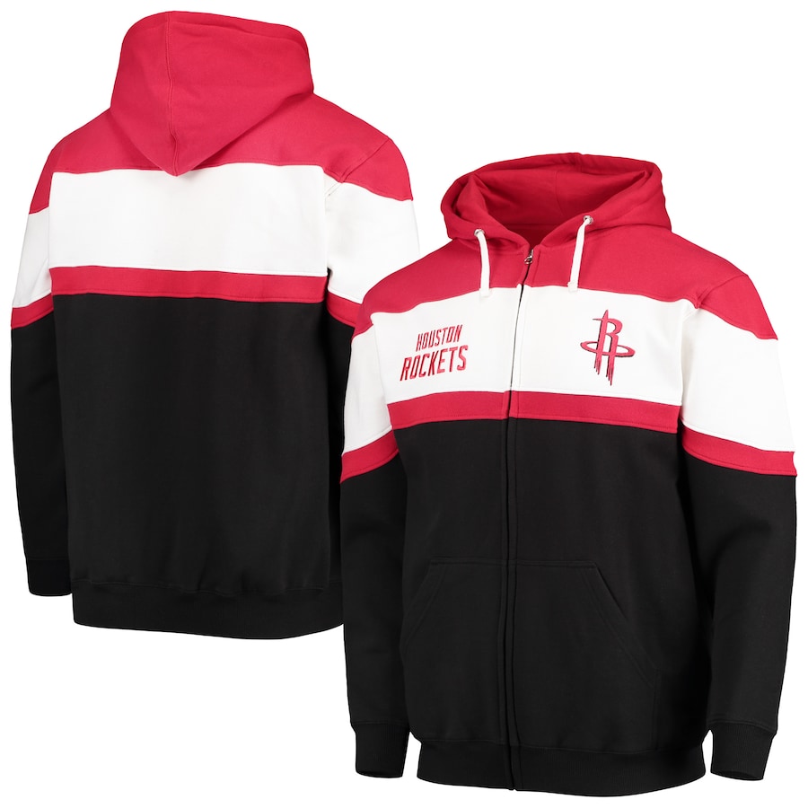 Men's Houston Rockets Red/Black Colorblock Wordmark Full-Zip Hoodie Men's Houston Rockets Red/Black Colorblock Wordmark Full-Zip Hoodie