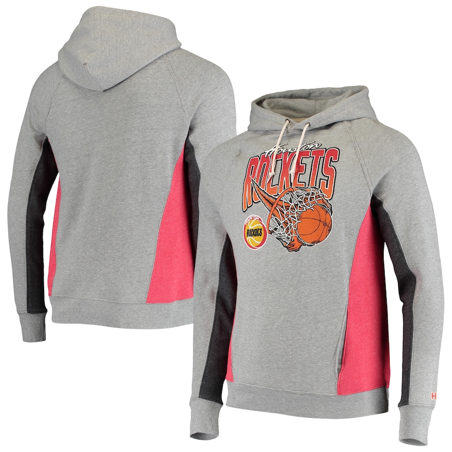 Men's Houston Rockets Homage Gray/Red On Fire Tri-Blend Pullover Hoodie Men's Houston Rockets Homage Gray/Red On Fire Tri-Blend Pullover Hoodie