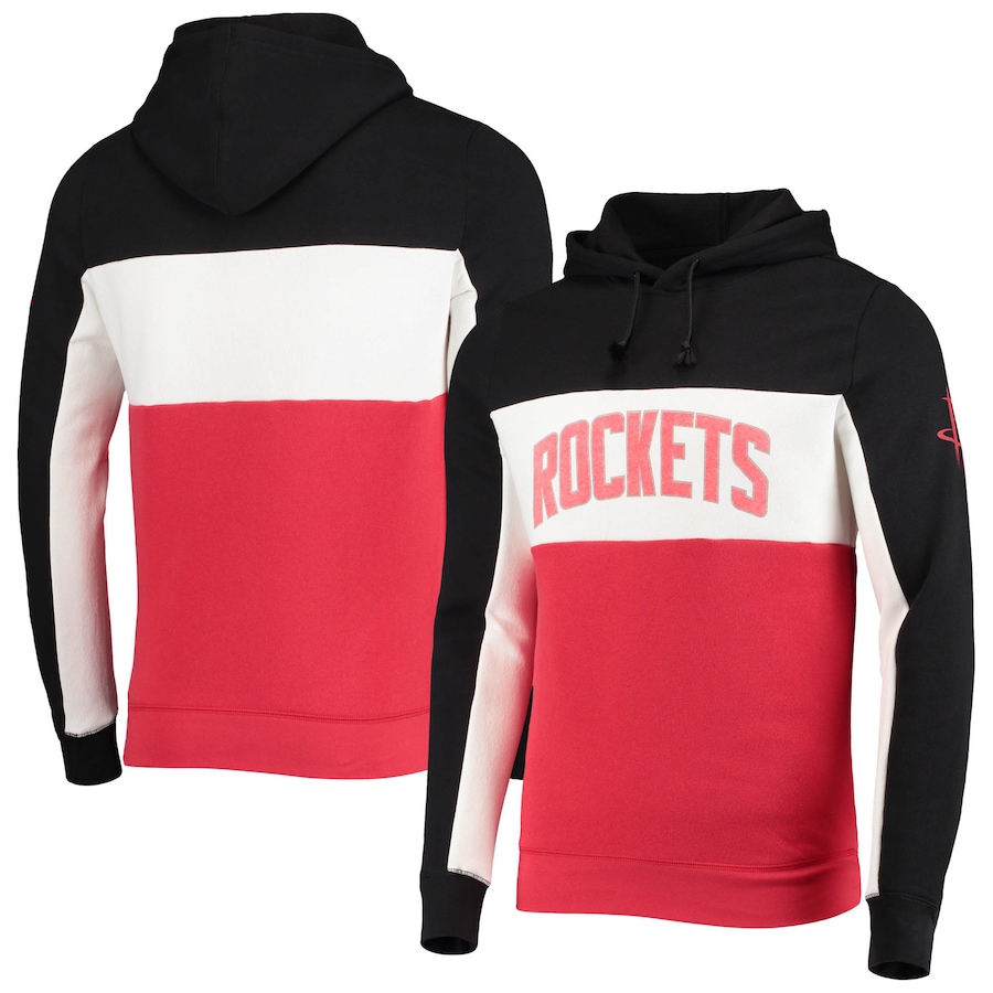 Men's Houston Rockets Junk Food Black/White Wordmark Colorblock Fleece Pullover Hoodie Men's Houston Rockets Junk Food Black/White Wordmark Colorblock Fleece Pullover Hoodie