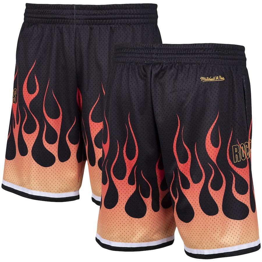 Men's Houston Rockets Mitchell & Ness Black 1993/94 Flames Swingman Shorts Men's Houston Rockets Mitchell & Ness Black 1993/94 Flames Swingman Shorts