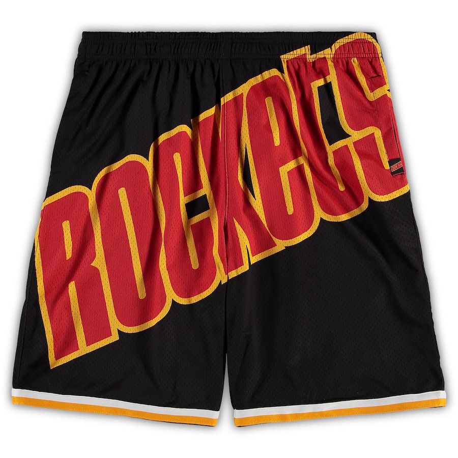 Men's Houston Rockets Mitchell & Ness Black Big & Tall Hardwood Classics Big Face 2.0 Shorts