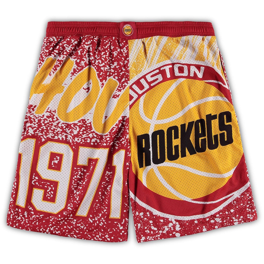 Men's Houston Rockets Mitchell & Ness Red Big & Tall Hardwood Classics Jumbotron Shorts