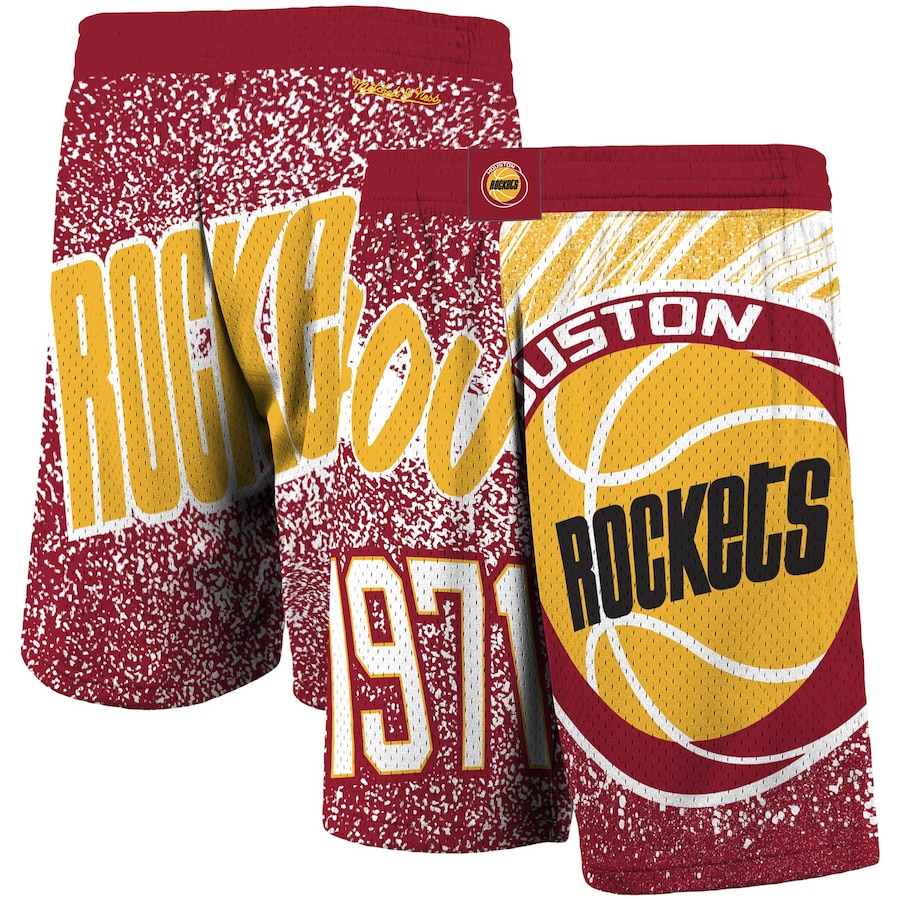 Men's Houston Rockets Mitchell & Ness Red Hardwood Classics Jumbotron Sublimated Shorts
