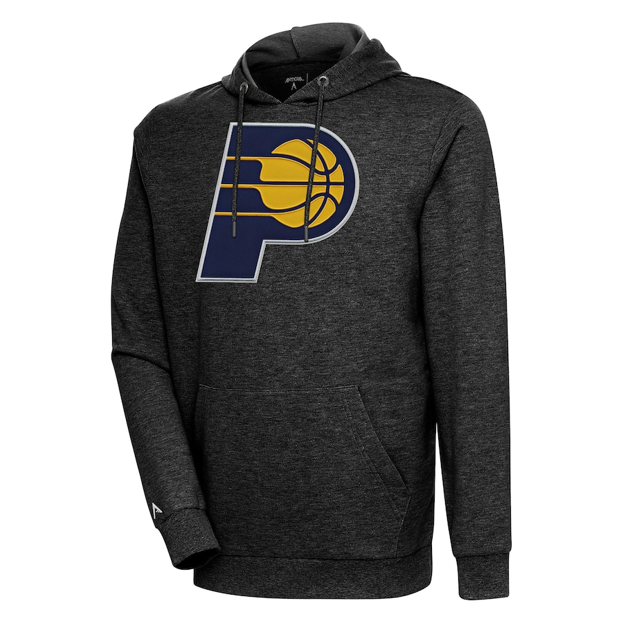 Men's Indiana Pacers Antigua Heather Black Action Pullover Hoodie