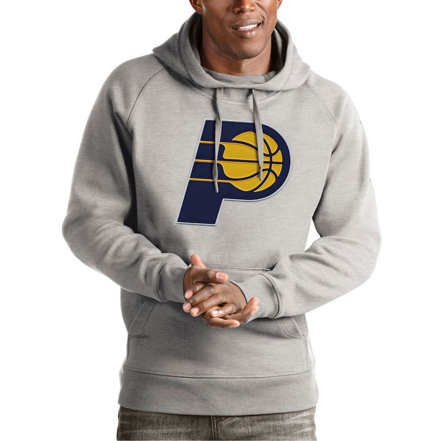 Men's Indiana Pacers Antigua Heather Gray Team Logo Victory Pullover Hoodie