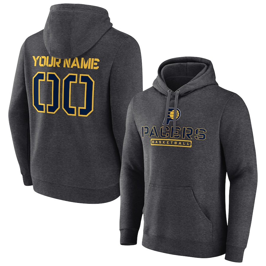 Men's Customize Indiana Pacers Charcoal Personalized Evanston Stencil Pullover Hoodie Men's Customize Indiana Pacers Charcoal Personalized Evanston Stencil Pullover Hoodie