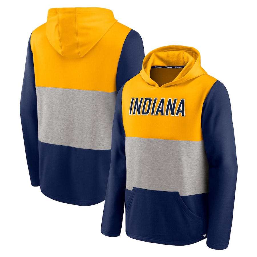Men's Indiana Pacers Gold/Navy Linear Logo Comfy Colorblock Tri-Blend Pullover Hoodie