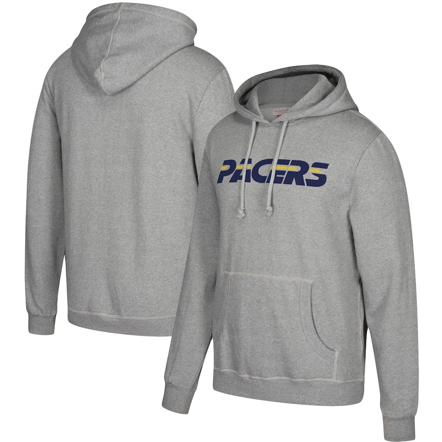 Men's Indiana Pacers Mitchell & Ness Gray Hardwood Classics Throwback Logo Pullover Hoodie