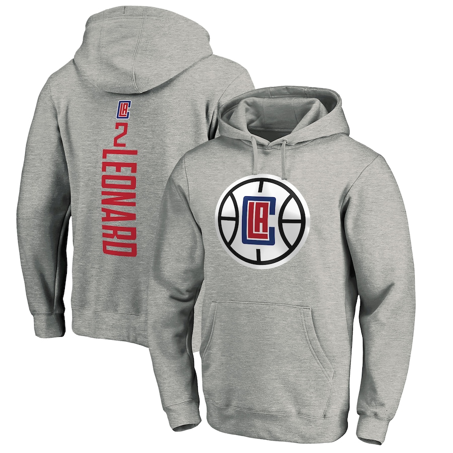 Men's Kawhi Leonard LA Clippers Heathered Gray Playmaker Name & Number Pullover Hoodie