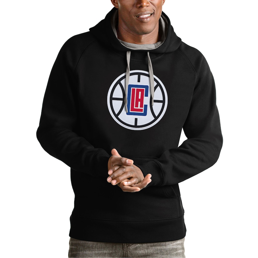 Men's LA Clippers Antigua Black Team Logo Victory Pullover Hoodie