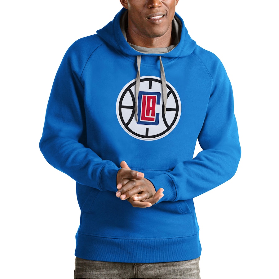 Men's LA Clippers Antigua Blue Team Logo Victory Pullover Hoodie Men's LA Clippers Antigua Blue Team Logo Victory Pullover Hoodie
