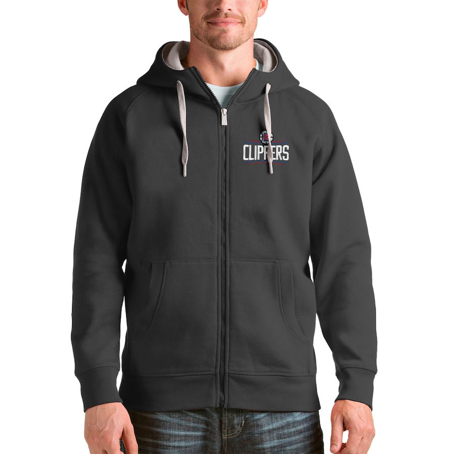 Men's LA Clippers Antigua Charcoal Logo Victory Full-Zip Hoodie Men's LA Clippers Antigua Charcoal Logo Victory Full-Zip Hoodie