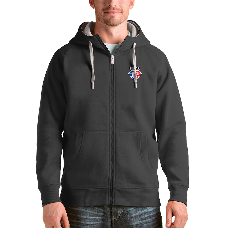 Men's LA Clippers Antigua Charcoal NBA 75th Anniversary Victory Full-Zip Hoodie