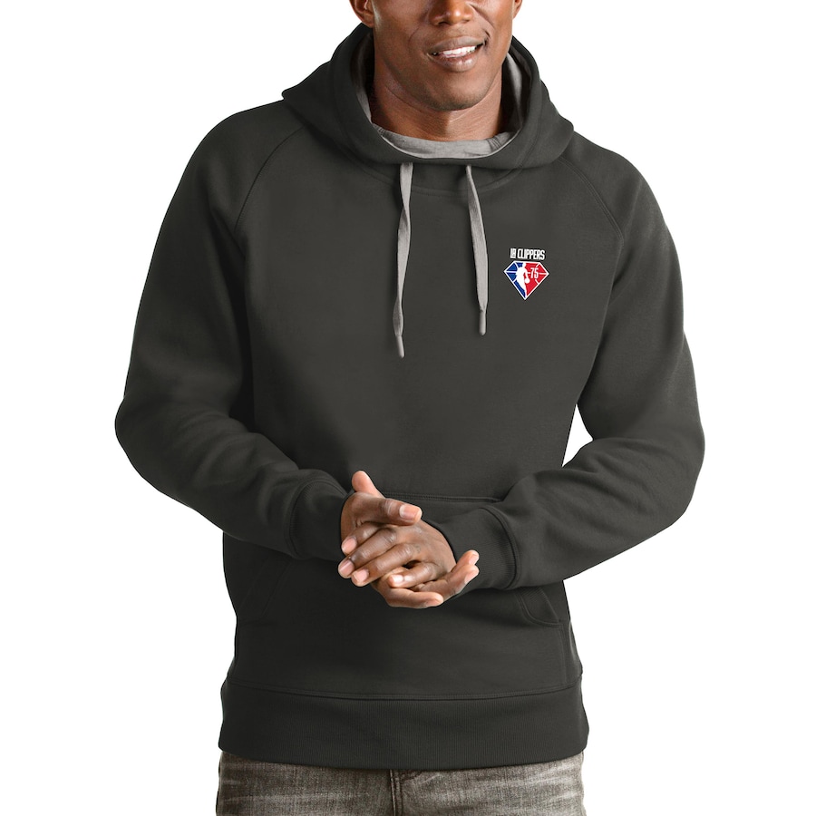 Men's LA Clippers Antigua Charcoal NBA 75th Anniversary Victory Pullover Hoodie