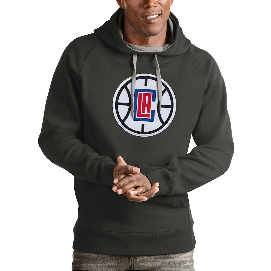 Men's LA Clippers Antigua Charcoal Team Logo Victory Pullover Hoodie