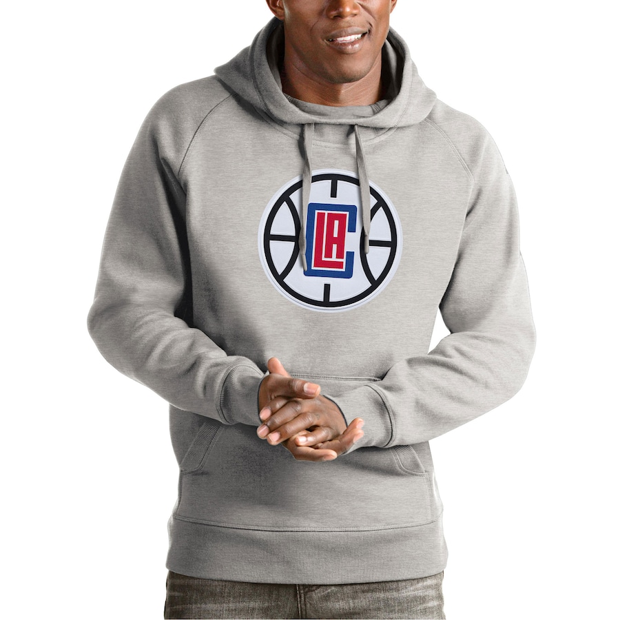 Men's LA Clippers Antigua Heather Gray Team Logo Victory Pullover Hoodie