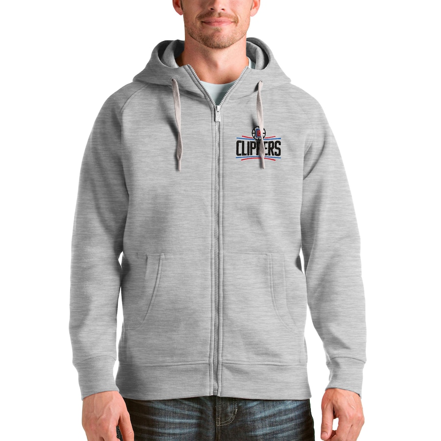 Men's LA Clippers Antigua Heathered Gray Logo Victory Full-Zip Hoodie