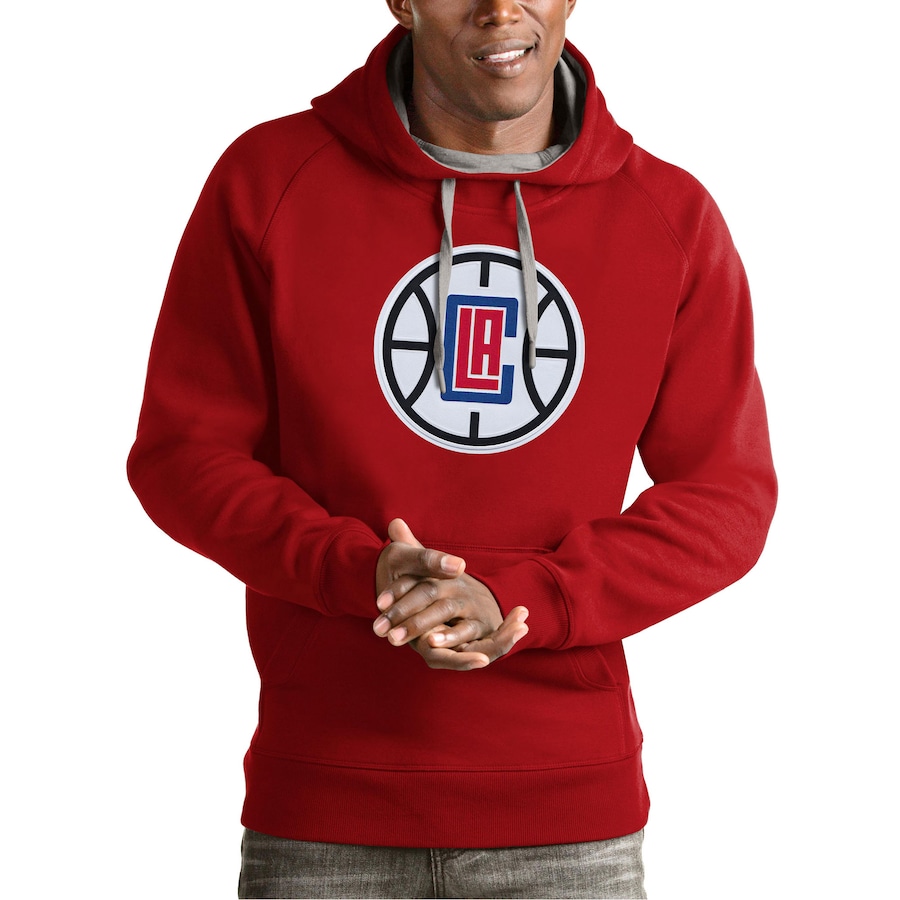 Men's LA Clippers Antigua Red Team Logo Victory Pullover Hoodie