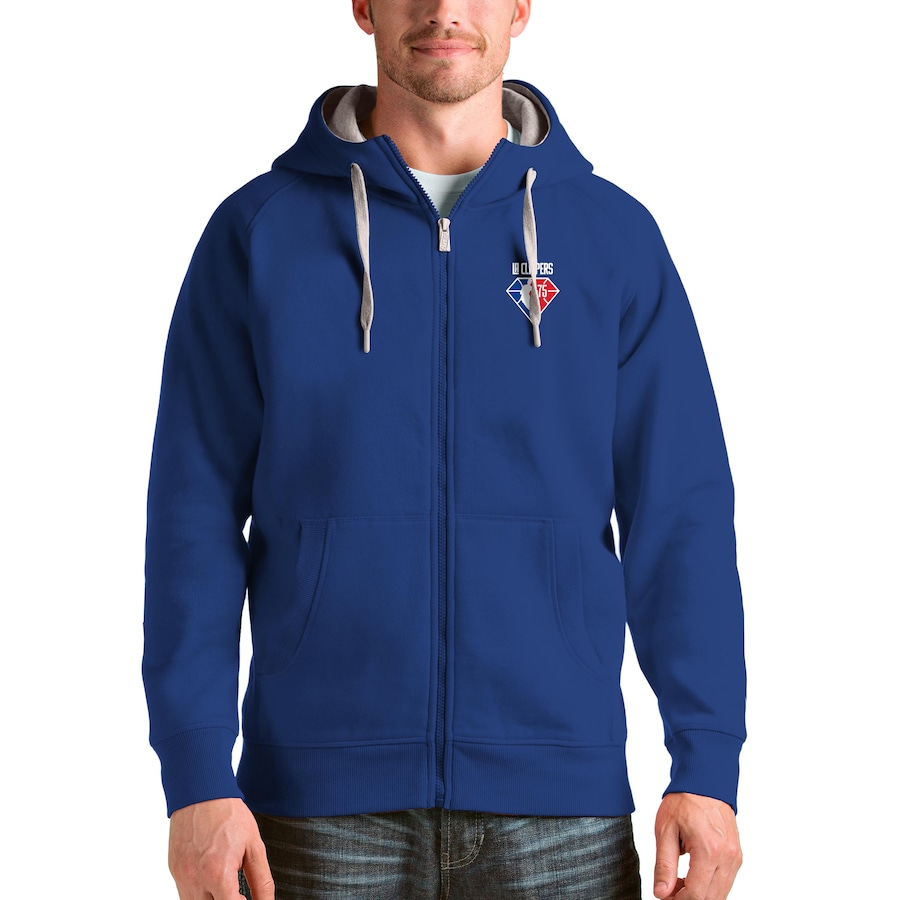 Men's LA Clippers Antigua Royal NBA 75th Anniversary Victory Full-Zip Hoodie Men's LA Clippers Antigua Royal NBA 75th Anniversary Victory Full-Zip Hoodie