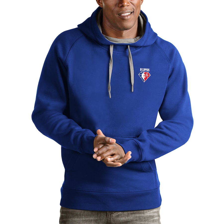 Men's LA Clippers Antigua Royal NBA 75th Anniversary Victory Pullover Hoodie Men's LA Clippers Antigua Royal NBA 75th Anniversary Victory Pullover Hoodie
