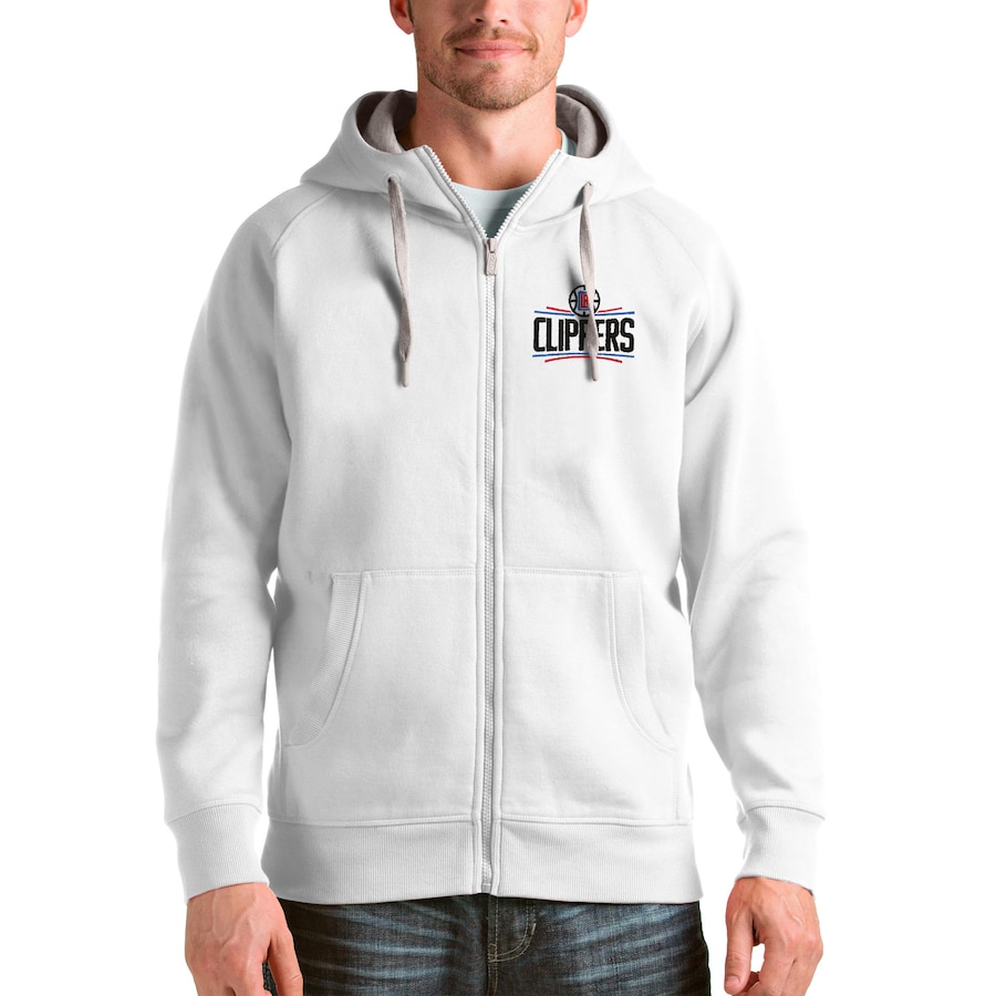 Men's LA Clippers Antigua White Logo Victory Full-Zip Hoodie Men's LA Clippers Antigua White Logo Victory Full-Zip Hoodie