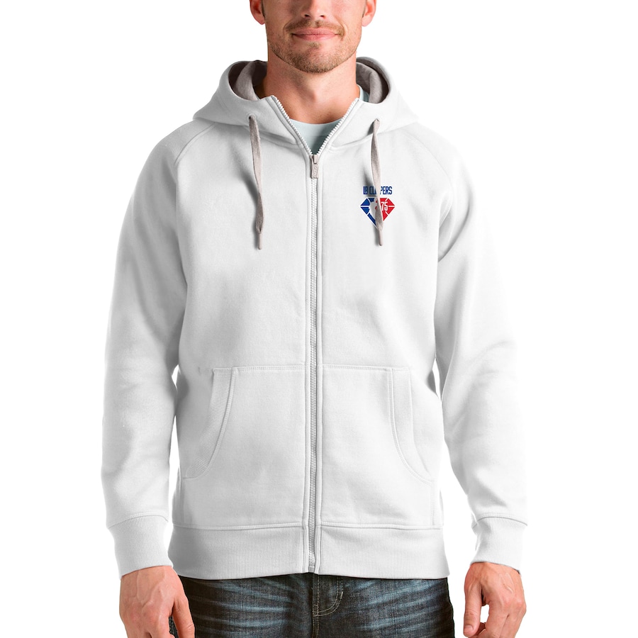 Men's LA Clippers Antigua White NBA 75th Anniversary Victory Full-Zip Hoodie Men's LA Clippers Antigua White NBA 75th Anniversary Victory Full-Zip Hoodie