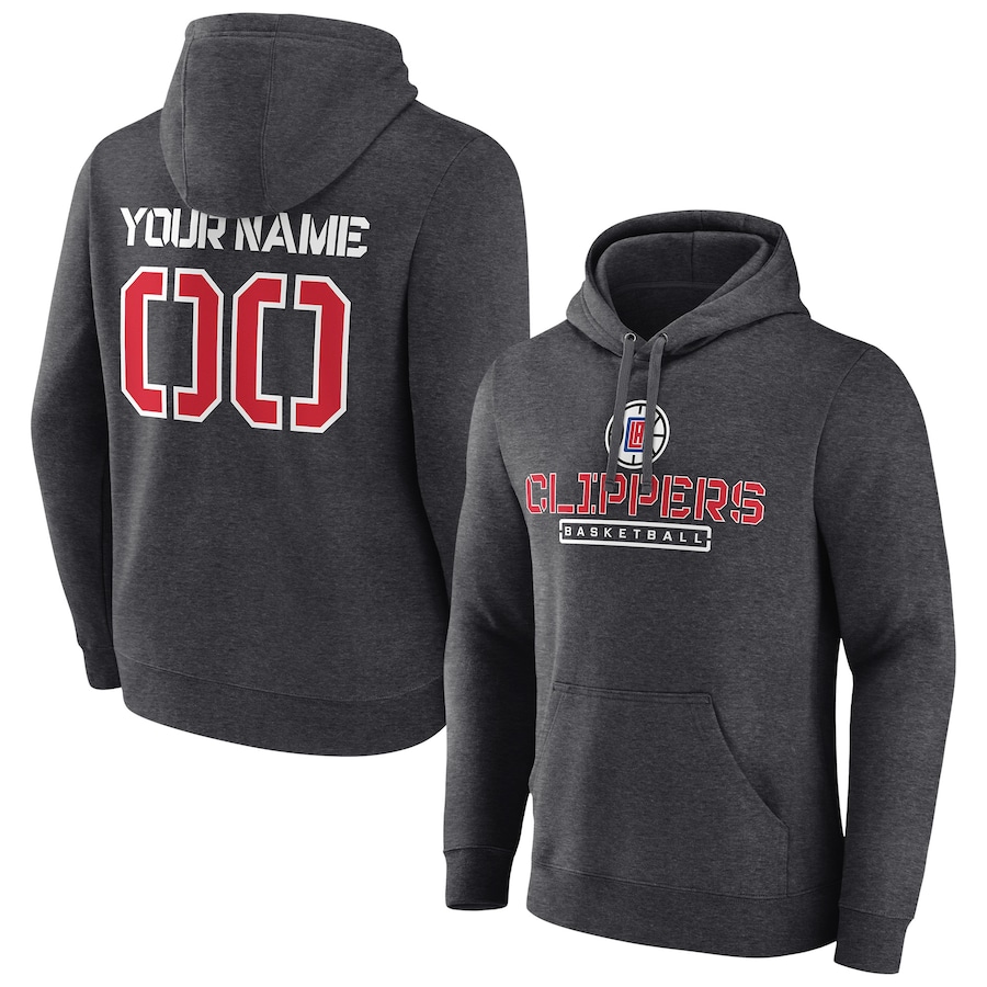 Men's Customize LA Clippers Charcoal Personalized Evanston Stencil Pullover Hoodie Men's Customize LA Clippers Charcoal Personalized Evanston Stencil Pullover Hoodie